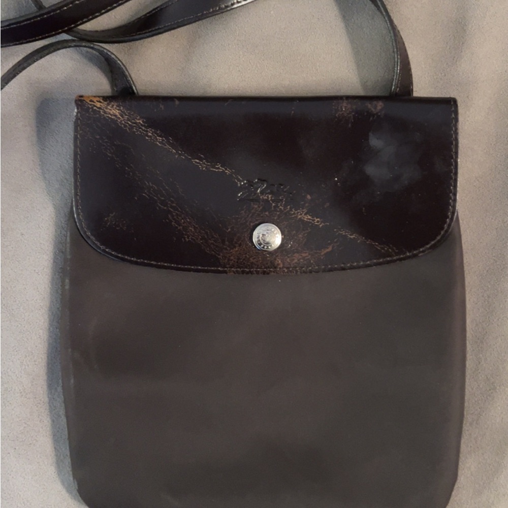 Longchamp Black Crossbody with Brown-Patina Flap